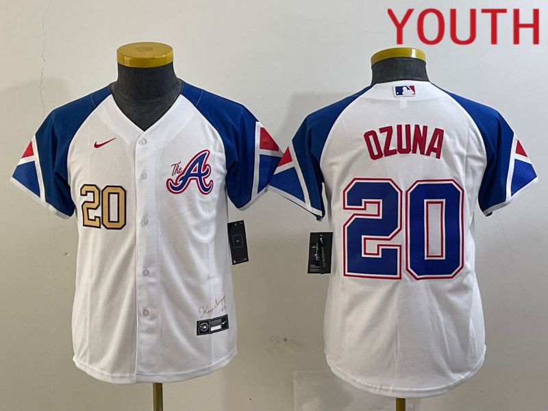 Youth Atlanta Braves #20 Ozuna White City Edition 2024 Nike MLB Jersey style 4->youth mlb jersey->Youth Jersey